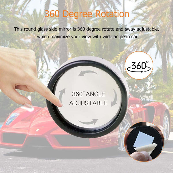 2x Blind Spot Car Mirror 360° Wide Angle Adjustable Rear Side View Convex Glass