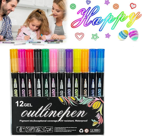 12/24/48PCS Graffiti Pen Xmas Gifts Metallic Outline Pens Coloring Lightstick
