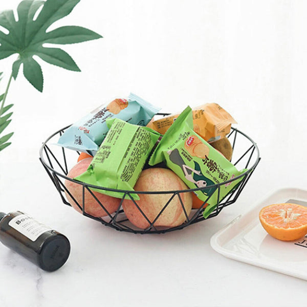 Wire Basket Kitchen Storage Geometric Fruit Vegetable Metal Desktop Bowl