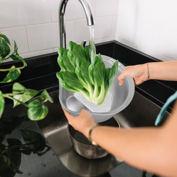 3PCS Stainless Steel Rice Washing Bowl 4-in-1 Colander Strainer