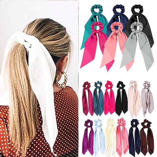 10pcs Boho Silk Bowknot Tie Flower Elastic Hair Scarf Scrunchies Women Hair Band