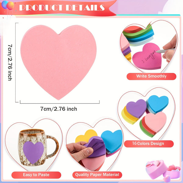 1080 Pack Heart Shaped Sticky Notes – Bright Self Adhesive Memo Pads for Home, School and Office