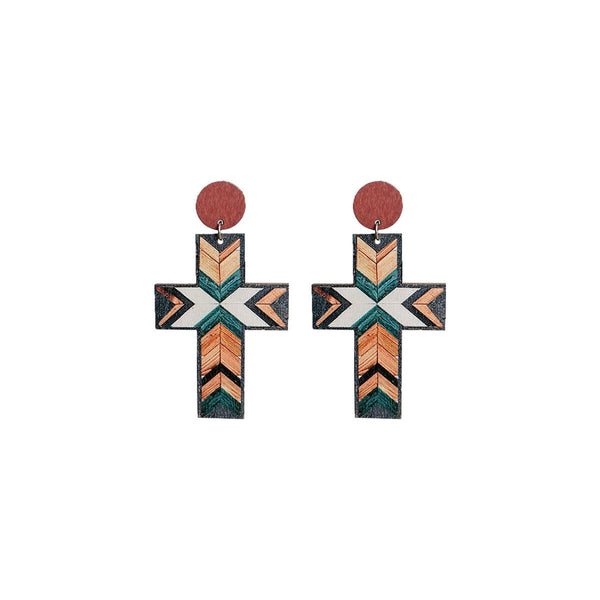 Vintage Cross Pattern Patchwork Earrings Colorful Boho Jewelry for Women Gift
