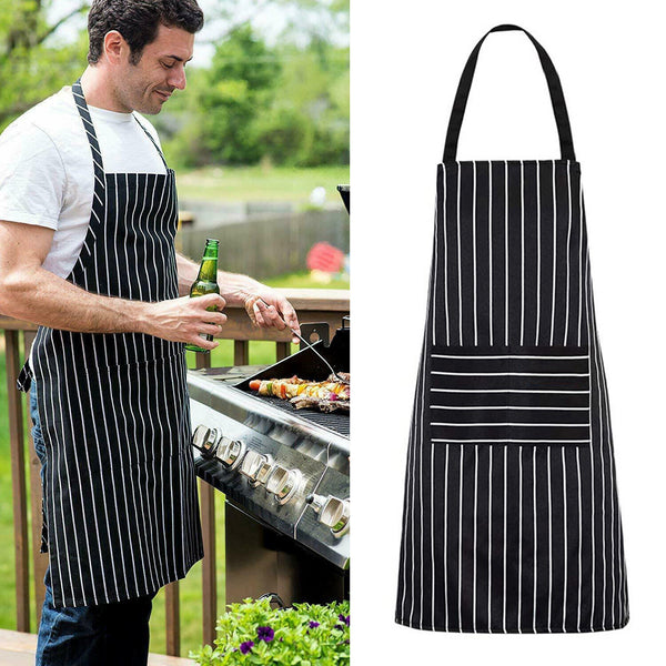 2pcs Black Striped Kitchen Aprons with Pockets | Washable Chef BBQ Cooking Aprons