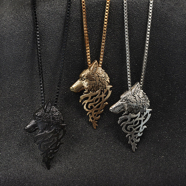 Wolf Necklace Jewelry Cosplay Men Head Pendant Sweater Vintage