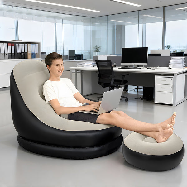 Inflatable Air Chair Sofa with Ottoman Portable Flocking Lounge Couch
