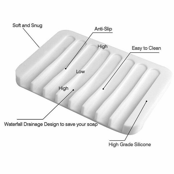 5pcs Silicone Soap Dish Storage Holder Soapbox Plate Tray Drain Box Tool Bathroo