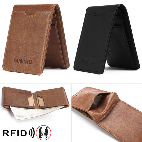 Bifold Credit Card Holder Genuine Leather Wallet Slim Mens RFID Blocking Purse