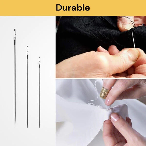 12 PCS Stainless Steel Self-threading Needles Opening Sewing Darning Needles AUS
