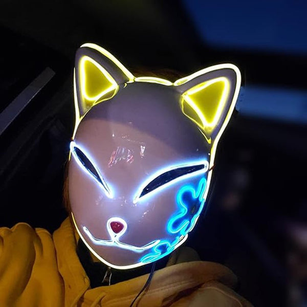 Glowing Japanese fox mask for anime-style cosplay