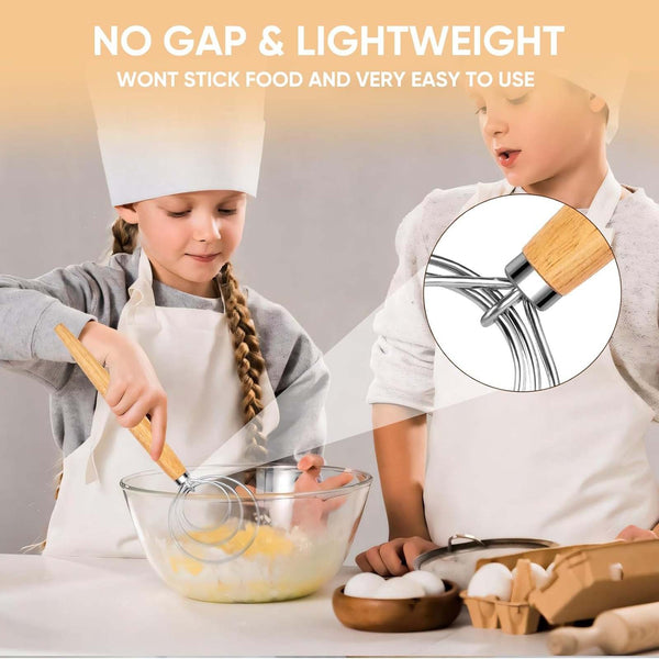 4pcs Stainless Steel Danish Dough Whisk | Wooden Handle Bread & Sourdough Mixer