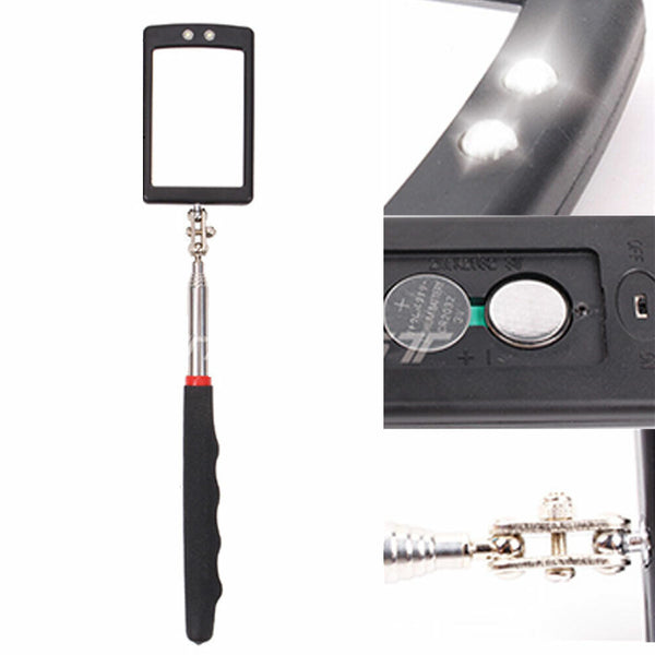 LED Inspection Mirror illuminate Extendable Telescoping Swivel Light Lighted