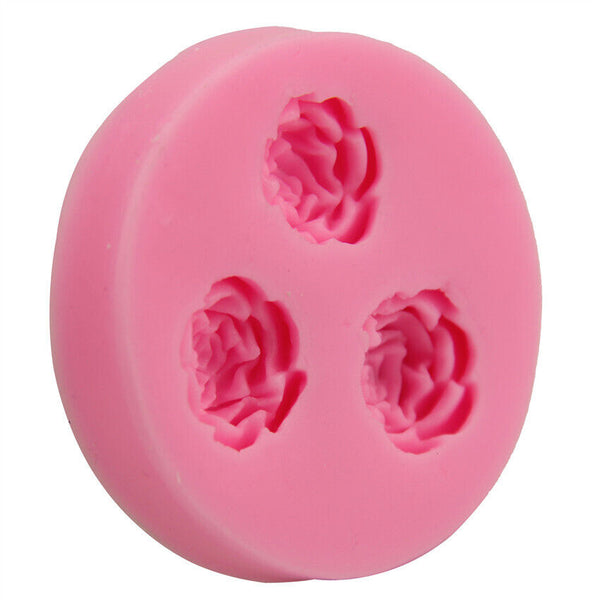3 Holes Rose Flower Silicone Mould Clay Fondant Sugarcraft Mold Cake Decorating