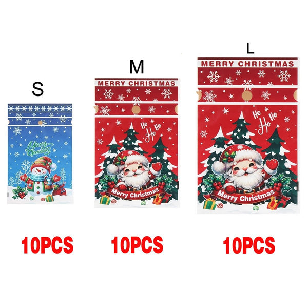 Mixed size pack D: 10 small Snowman, 10 medium Santa and 10 large Santa Christmas gift bags