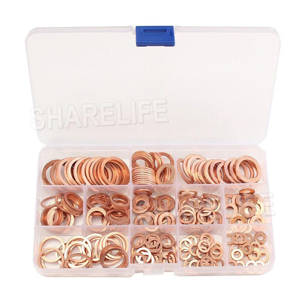 280PCS 12 Sizes Solid Copper Washers Sump Plug Seal Set Assorted Kit with Box AU