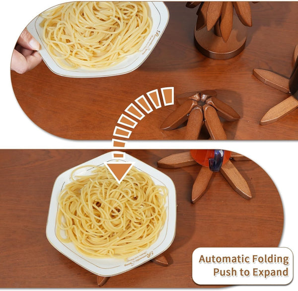 Push the folded trivet to open it under a pasta bowl