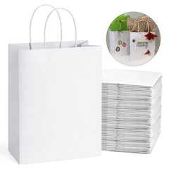 100PCS White Kraft Paper Bags with Handles Gift Shopping Carry Bags