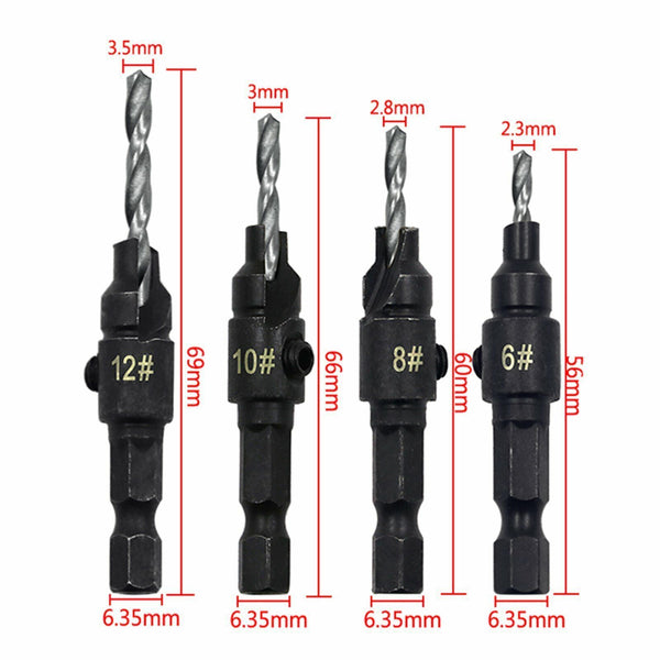 4/5PCS Screw Countersink Bit Set Pilot Holre Drill Metal Plastic Wood Hex Shank