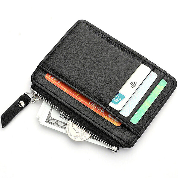 5pcs Leather Small Coin Case Card Holder Black Zip Wallet Pouch Mini Purse Bag