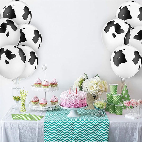 12PCS 30cm Cow Hide Print Latex Balloons Zoo Animal Country Holstein West Decor