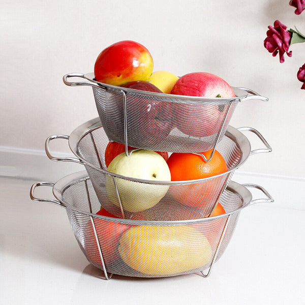 Stainless Steel Fine Mesh Strainer Colander Food Rice Vegetable Fruits Sieve AU