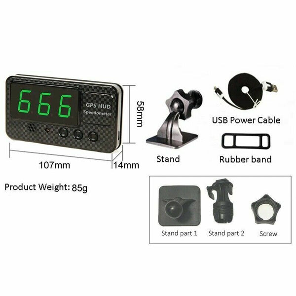 Universal HUD Head GPS Speedometer Digital Display Car Speed Warning Alarm Plug