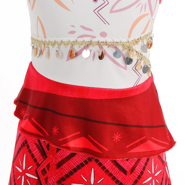 Moana costume waist and skirt detail with shell-trim belt