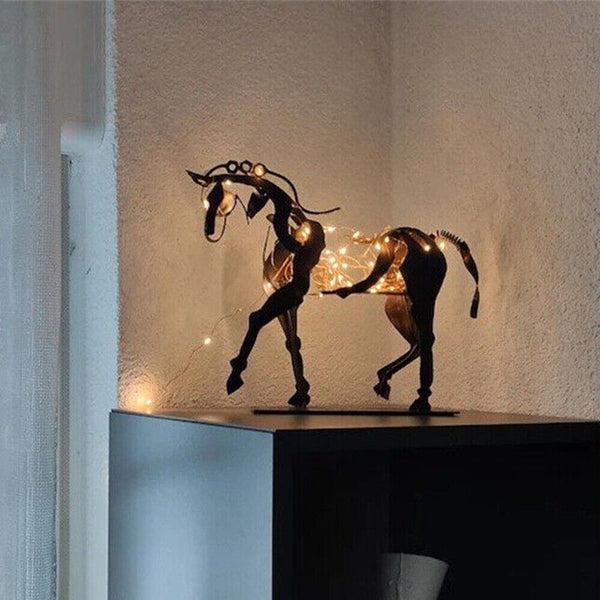 3D Metal Standing Horse Sculpture LED Lighting Statue Home Decor Ornament Gifts