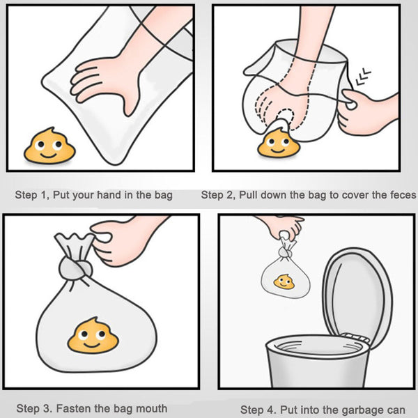 How to use dog poo bags: cover your hand, pick up, tie and bin