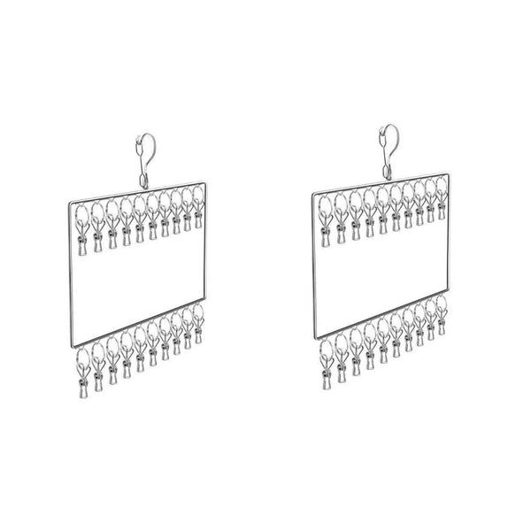 2PCS Stainless Steel Clothes Hanger Drying Rack with 20 Clips