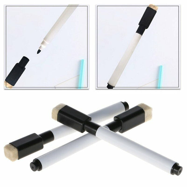 10PCS Whiteboard Marker Pens Black Dry Wipe Magnetic Erase Pen Eraser Lid Cap AU