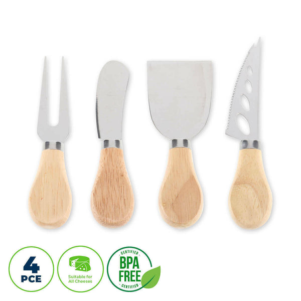 4pcs Cheese Knife Set Wooden Handle Slicer Fork Scoop Cutter Cheese Platter Tool