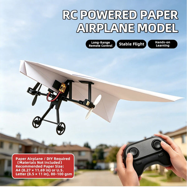 RC powered paper airplane model in flight with 2.4G remote control - long range stable flight - Lets Party