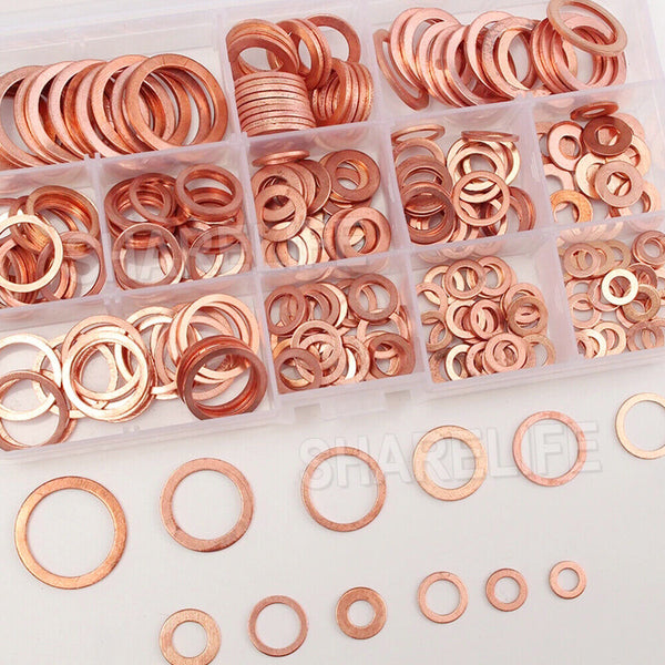 280PCS 12 Sizes Solid Copper Washers Sump Plug Seal Set Assorted Kit with Box AU