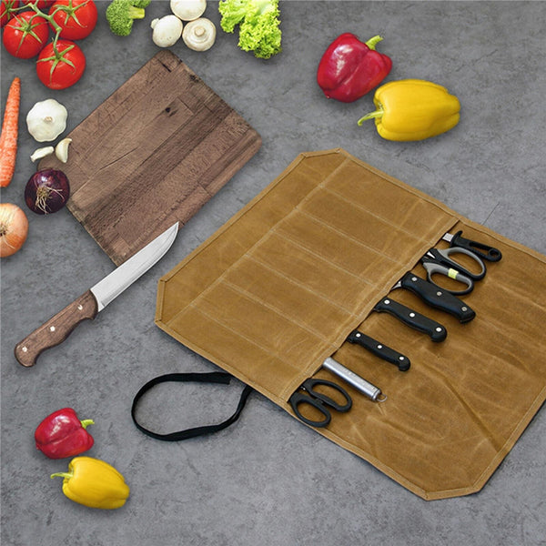7 Slot Japanese Chef Knife Roll Bag Waxed Canvas Knife Carry Bag Storage Case AU