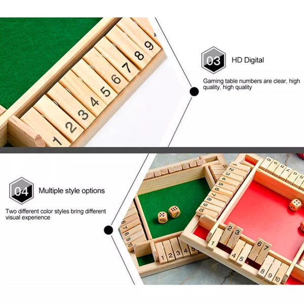 2PCS Shut The Box Wooden Board Game Dice Family Tabletop Number Game Set