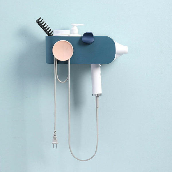Hair Dryer Wall Mounted Stand Punch free Organizer Comb Holder Rack Bathroom Set