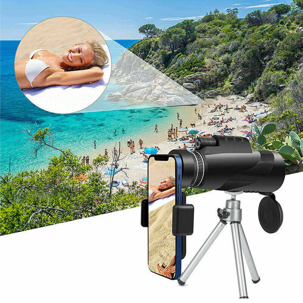 HD Portable Monocular Telescope Travel Low Light Vision with Phone Clip Tripod