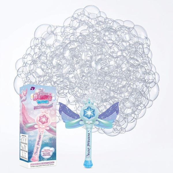 Blue fairy bubble wand surrounded by a large cloud of bubbles