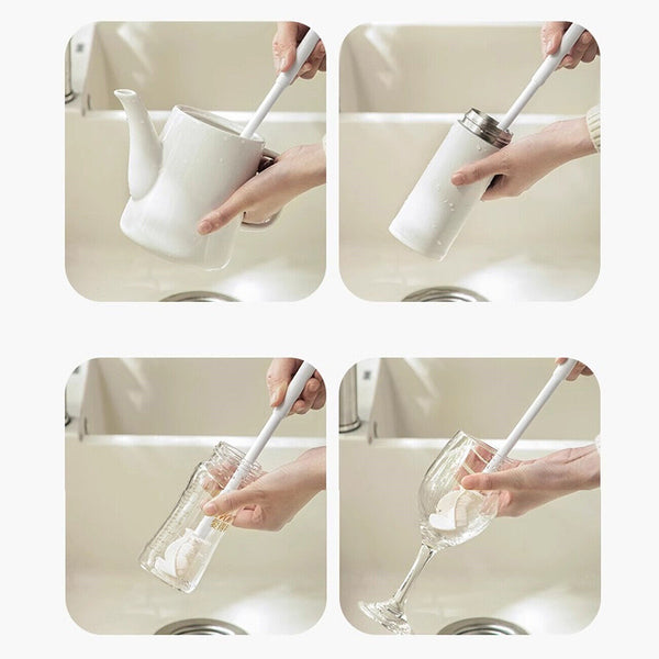 3 PCS Long Handle Cup Brush Folding Brush Silicone Head Cleaning Brush Reusable