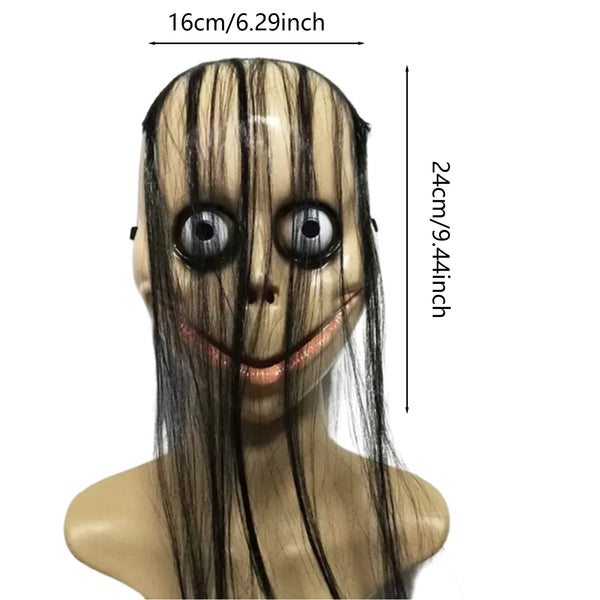 MOMO-Scary Face Mask Halloween Cosplay Long Hair Full Face Cover Mask