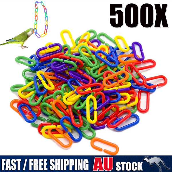 500PCS Plastic C-clips Hooks Chain C-links Sugar Glider Rat Parrot Bird Toys AU