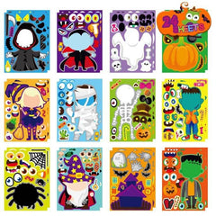 Halloween Stickers – 12pc Make-a-Face DIY Sticker Sets, Kids Party Favours