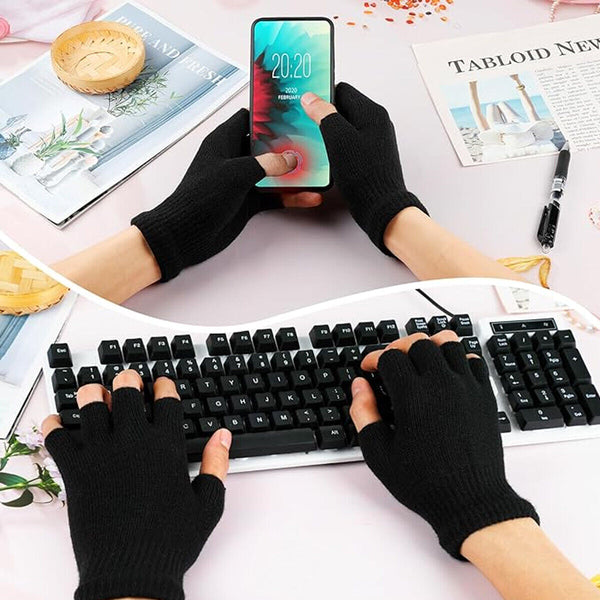 Winter warm fingerless knit gloves for mobile phone touchscreen use elastic AU