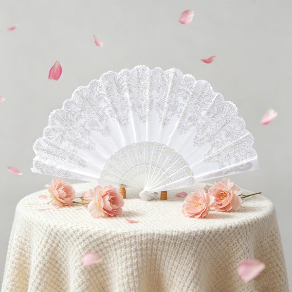 10PCS White Folding Hand Fans Wedding Party Dance Costume Decoration Accessories