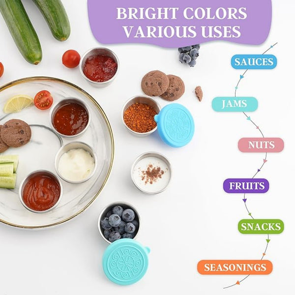 12pcs Stainless Steel Sauce Containers with Silicone Lids | Mini Airtight Food Storage Cups