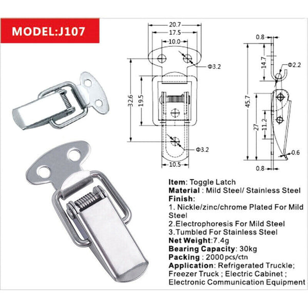 6X Stainless Steel Spring Loaded Suitcase Chest Tool Box Hasp Lock Latch Hardwar