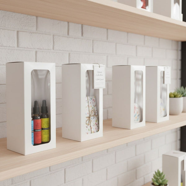 30PCS Kraft Window Gift Boxes Clear Display Treat Boxes Foldable Kraft Paper Boxes