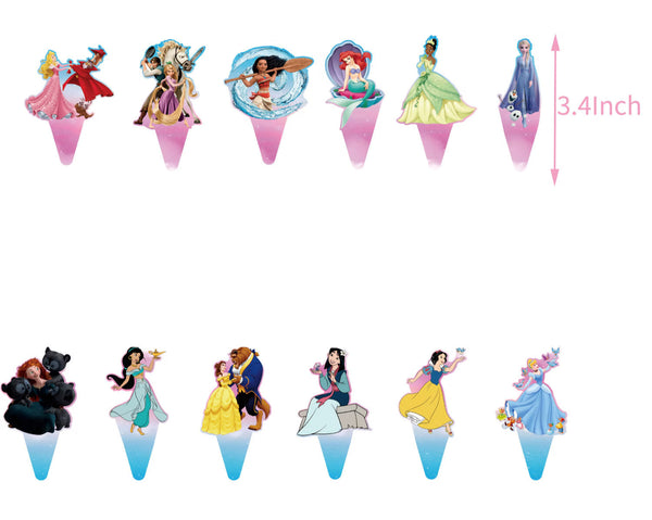 Princess cake topper on a girls birthday cake with cupcakes