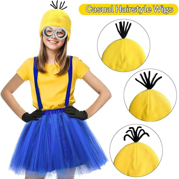 Minions Cosplay Costume Adults Kids Fancy Dress Beanie Glove Glasses Halloween